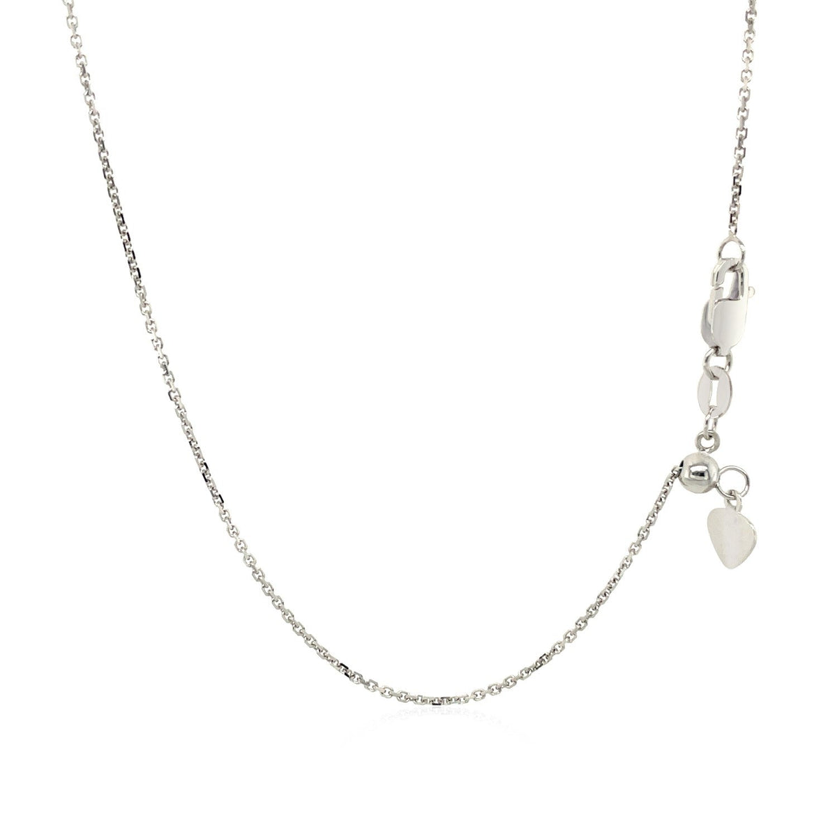 Avera Group 10K white gold adjustable cable chain with heart dangle, view 3