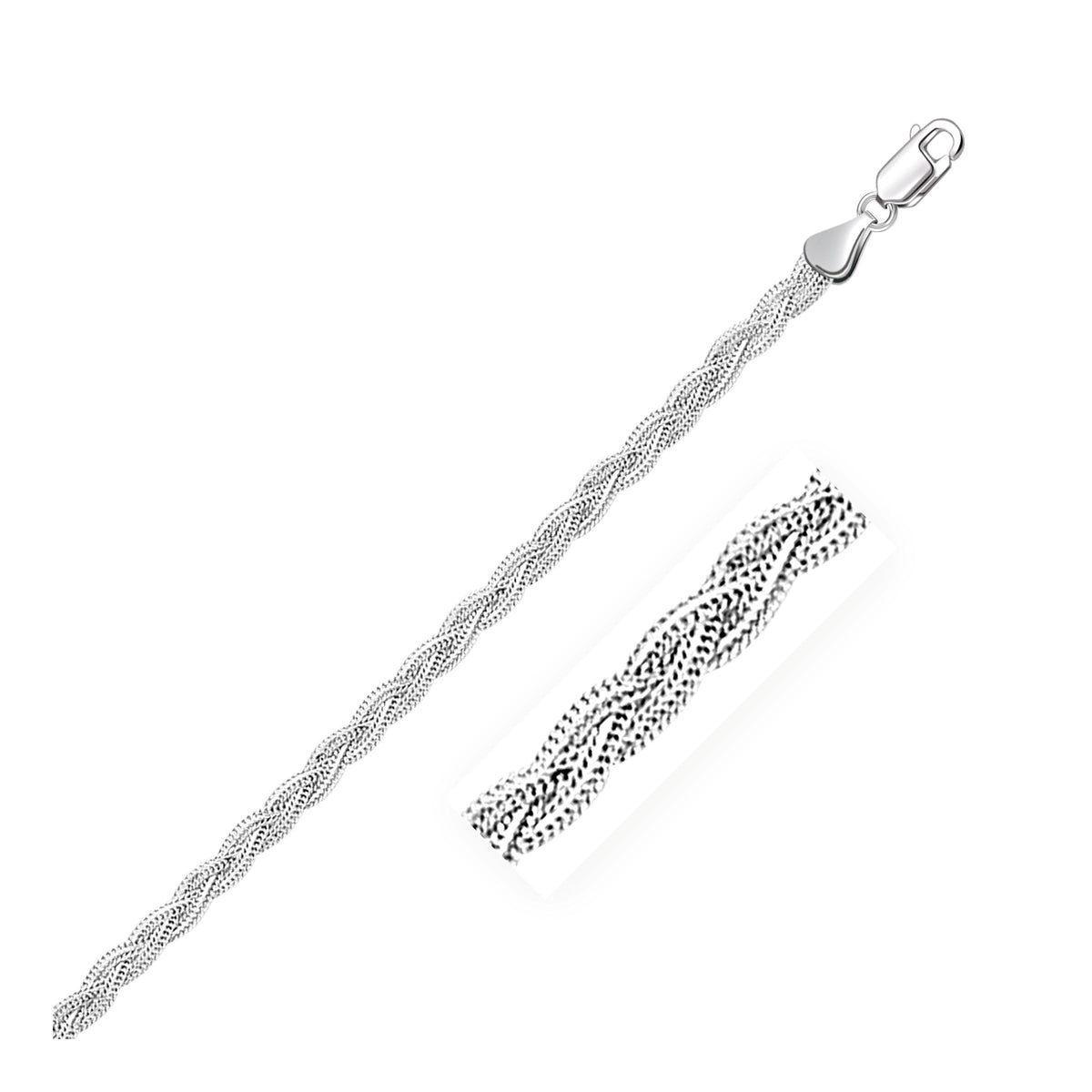 3.5mm braided foxtail anklet in 14k white gold by Avera Group