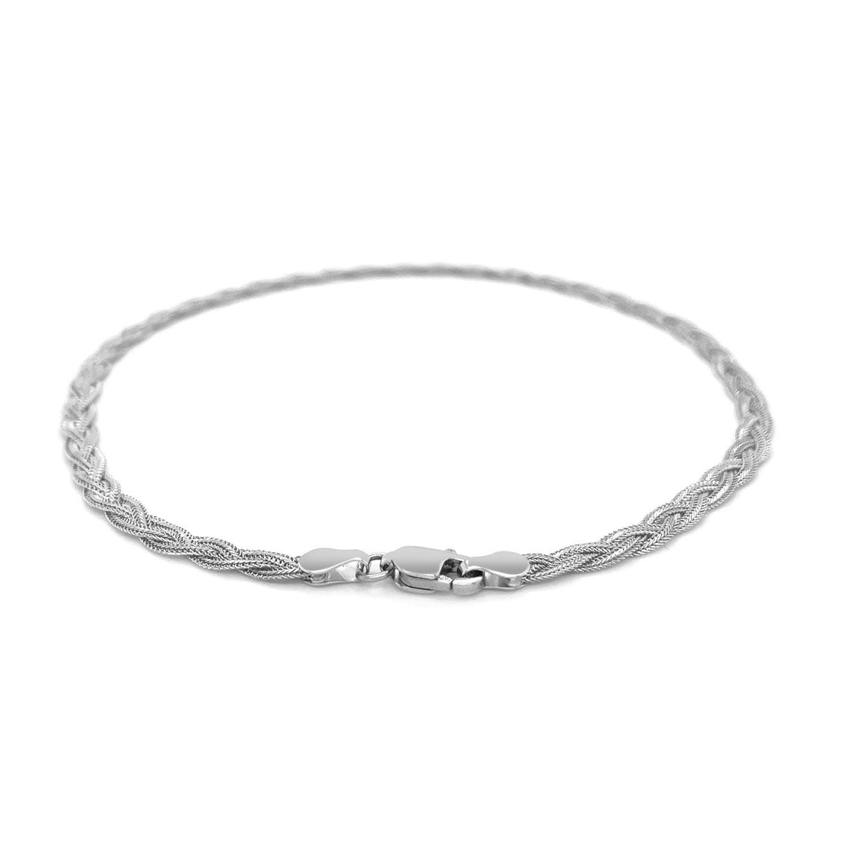 3.5mm braided foxtail anklet in 14k white gold by Avera Group, view 2