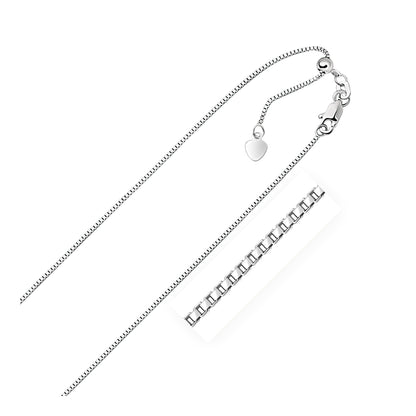 14k white gold adjustable box chain with heart dangle, 0.85mm, by Avera Group