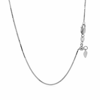 14k white gold adjustable box chain with heart dangle, 0.85mm, by Avera Group, view 2
