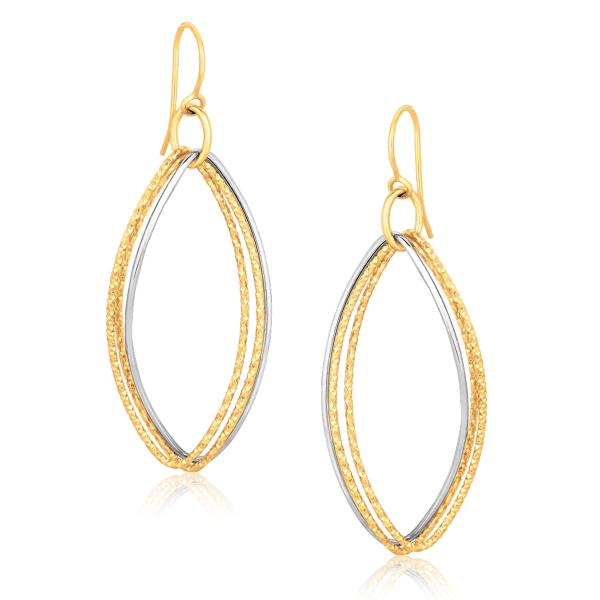 14k two-tone gold triple oval drop earrings on French wires, 54mm, by Avera Group