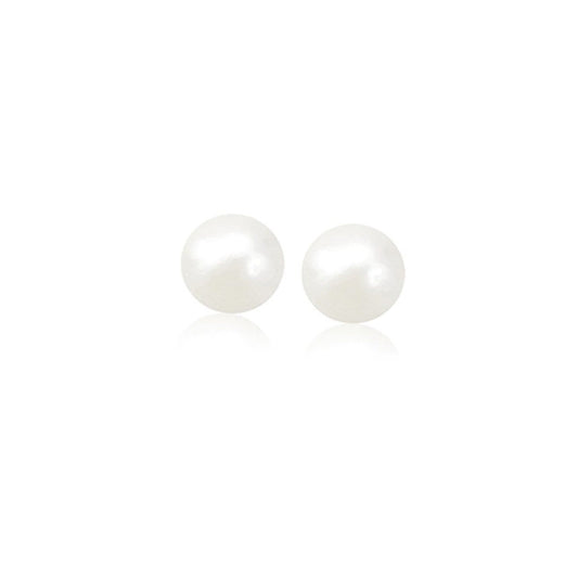 14k yellow gold freshwater cultured white pearl stud earrings, 6mm by Avera Group