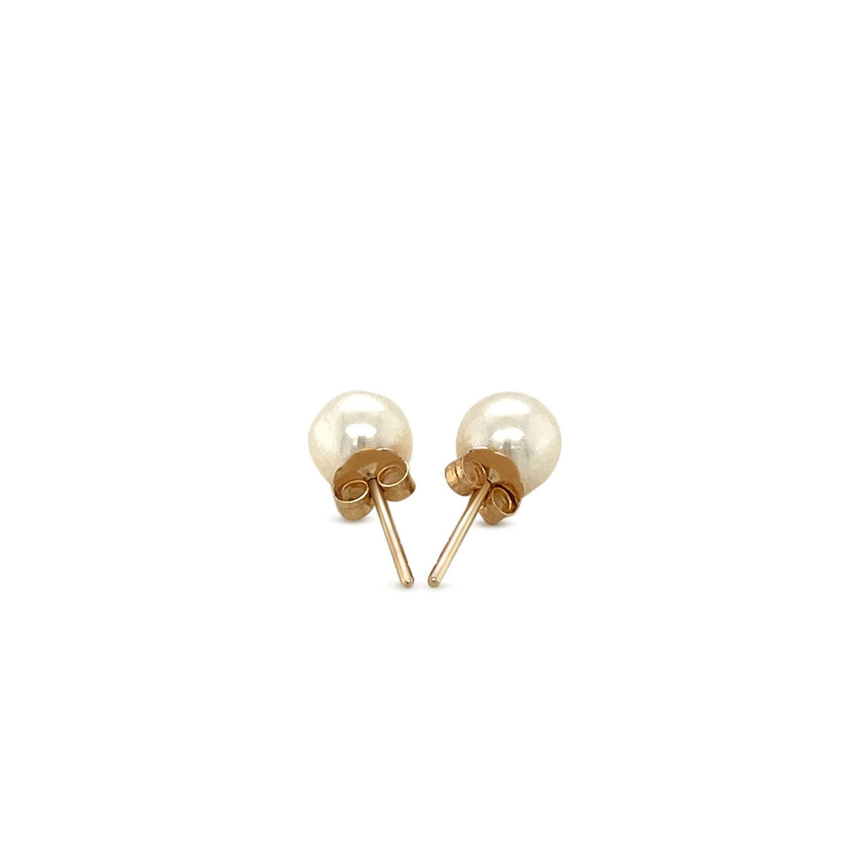 14k yellow gold 6mm freshwater cultured white pearl studs by Avera Group, view 3