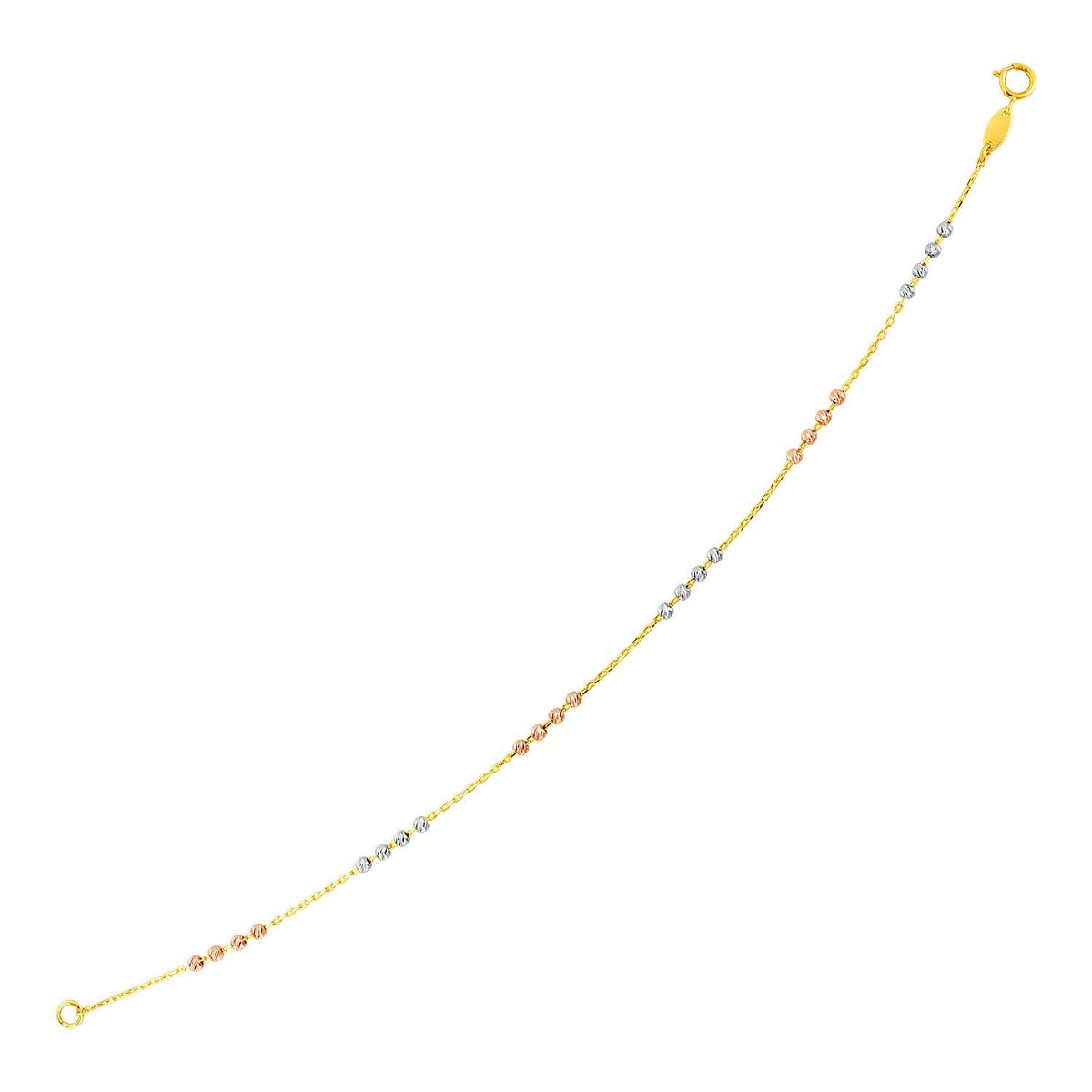 14k tri-color gold station bracelet with textured beads by Avera Group