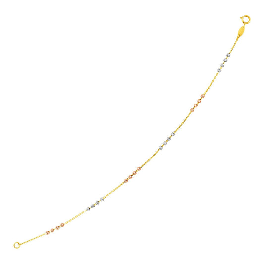 14k tri-color gold station bracelet with textured beads by Avera Group