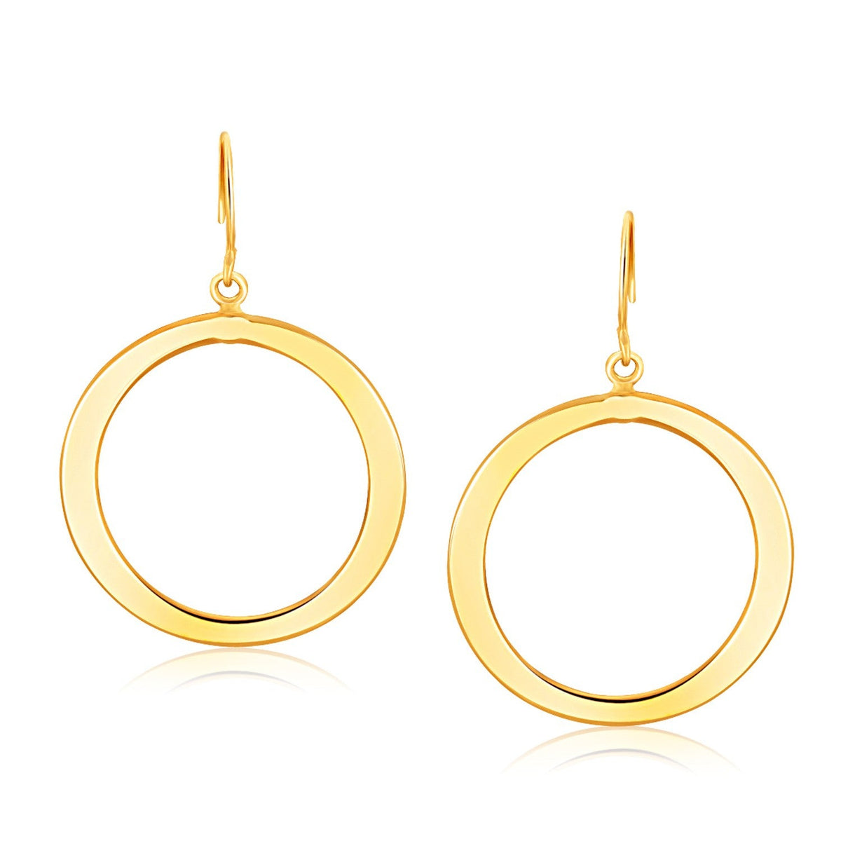 35mm 14k yellow gold flat open tube circle dangle earrings by Avera Group