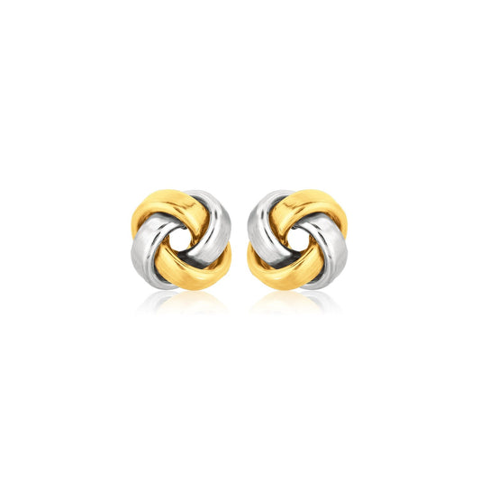 14k two-tone gold square love knot stud earrings by Avera Group