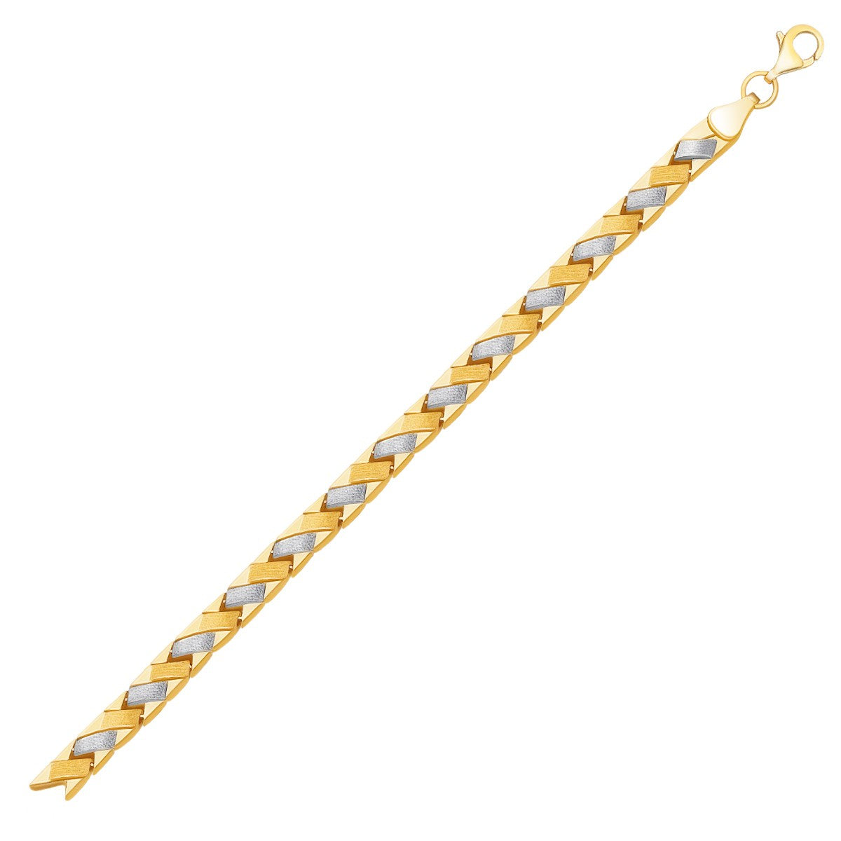 14k two-tone gold fancy weave bracelet with contrasting finish by Avera Group