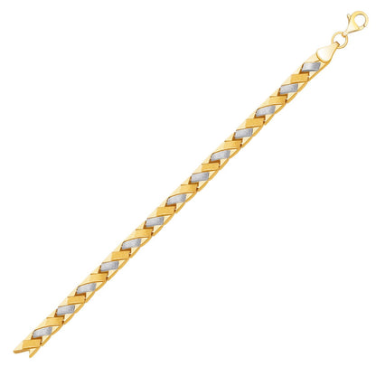 14k two-tone gold fancy weave bracelet with contrasting finish by Avera Group