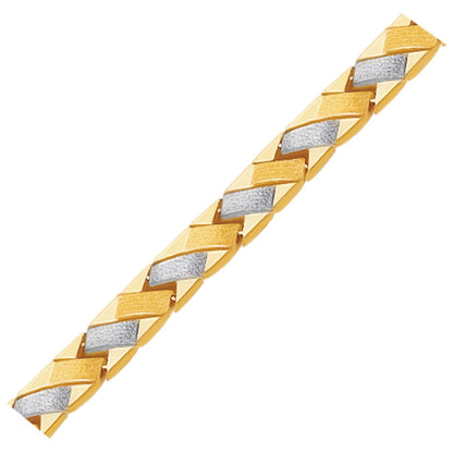 14k two-tone gold fancy weave bracelet with contrasting finish by Avera Group, view 2