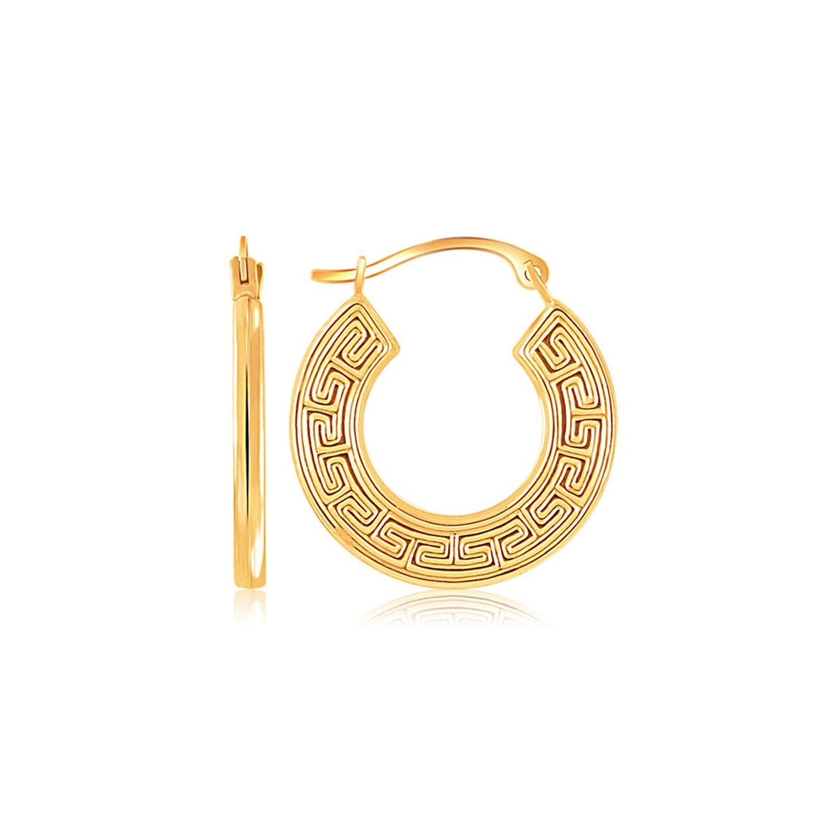 10k Yellow Gold Greek Key Small Hoop Earrings, Avera Group