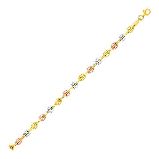 14k tri-color gold mariner link anklet, 10 inch, by Avera Group