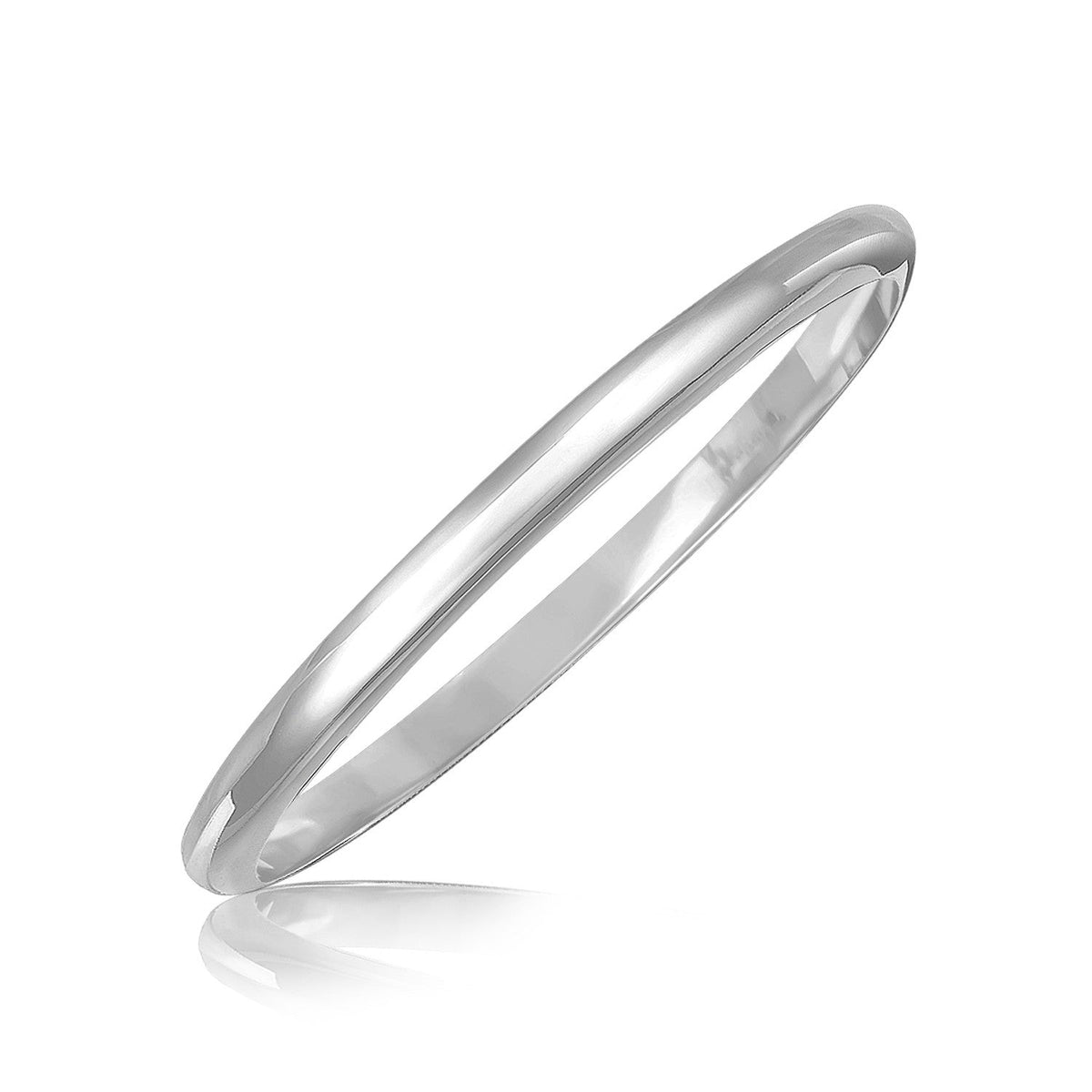Sterling Silver Rhodium Plated Slim Dome Motif Bangle (6.50 mm) by Avera Group