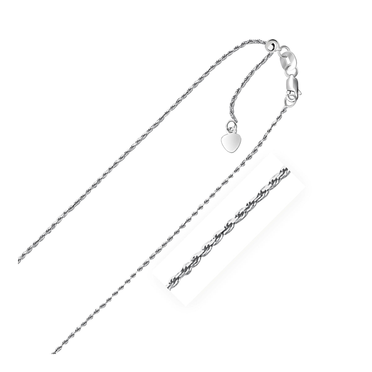 Avera Group 10K white gold adjustable rope chain with heart dangle