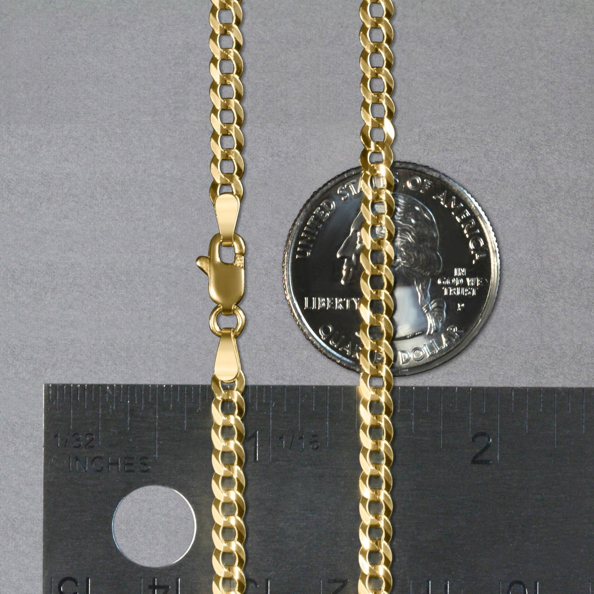 3.6mm solid curb chain in 14k yellow gold by Avera Group, view 6