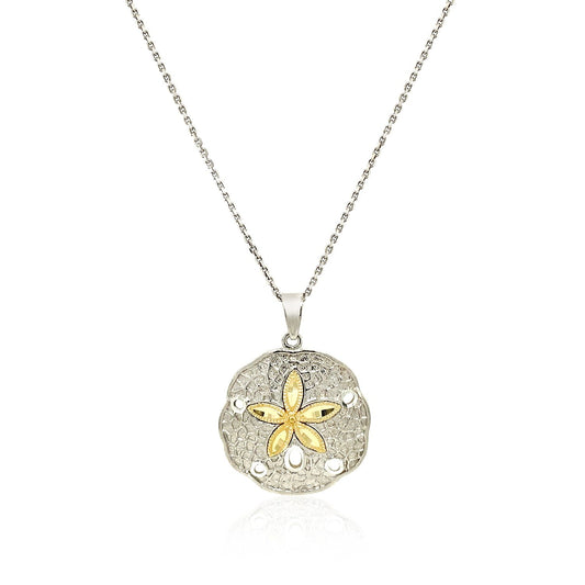 Designer Sterling Silver and 14k Yellow Gold Sand Dollar Pendant by Avera Group