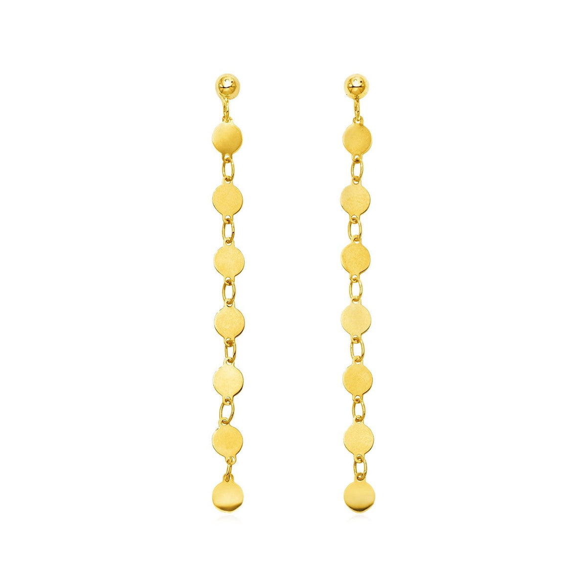 14k yellow gold 55mm post dangle earrings with polished circles by Avera Group
