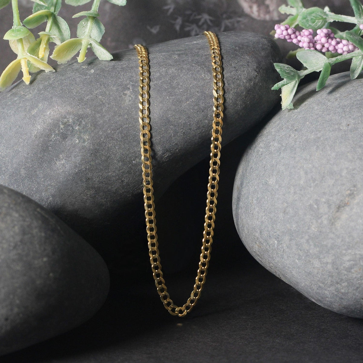 14k yellow gold solid curb chain, 2.6mm, by Avera Group, view 5