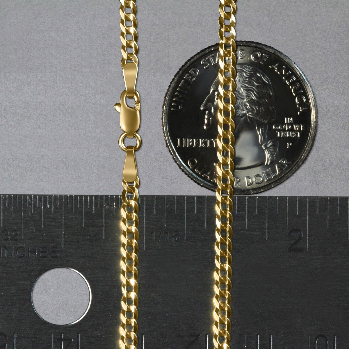 14k yellow gold solid curb chain, 2.6mm, by Avera Group, view 6