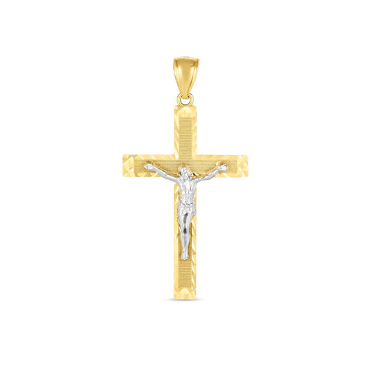 14k two-tone gold diamond-cut cross pendant, 1.75 x 1.00 inch, by Avera Group