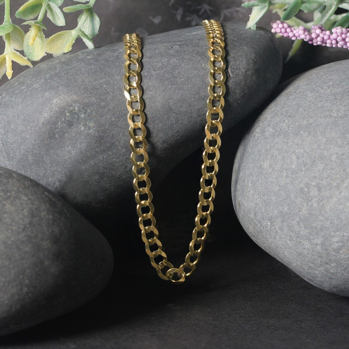 14k yellow gold solid curb chain, 4.70mm by Avera Group, view 5