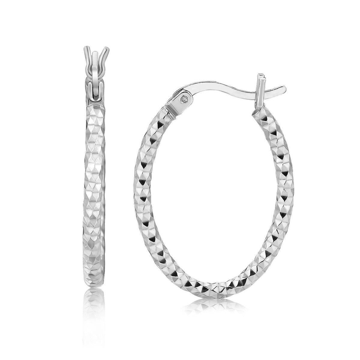 Sterling Silver Hoop Diamond Cut Texture Earrings with Rhodium Plating by Avera Group