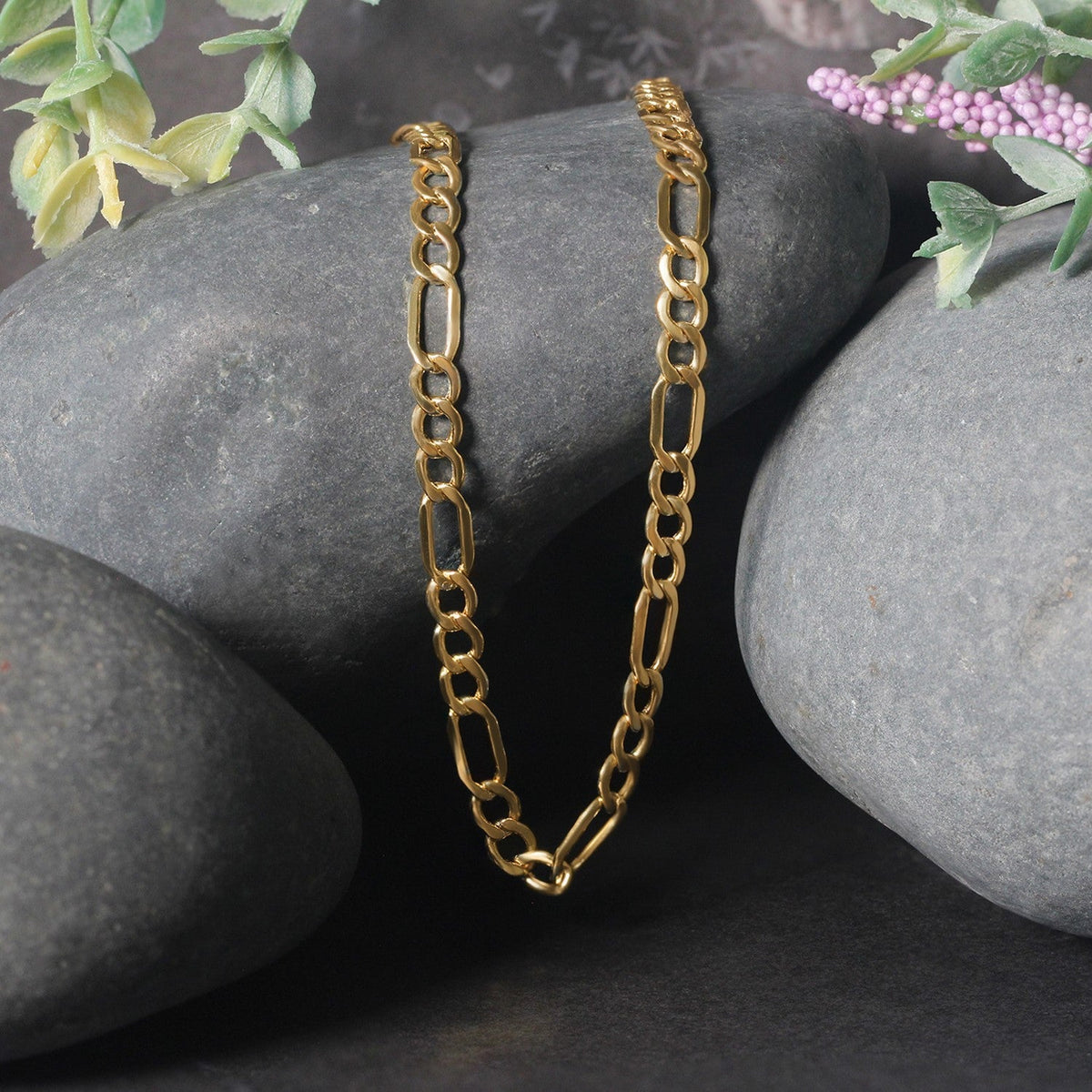 14k yellow gold lite Figaro chain, 4.7mm by Avera Group, view 5