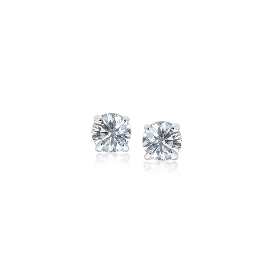 Sterling Silver 3mm Faceted White Cubic Zirconia Stud Earrings by Avera Group