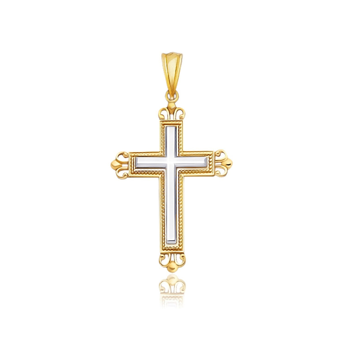 14k two-tone gold ornate budded cross pendant by Avera Group