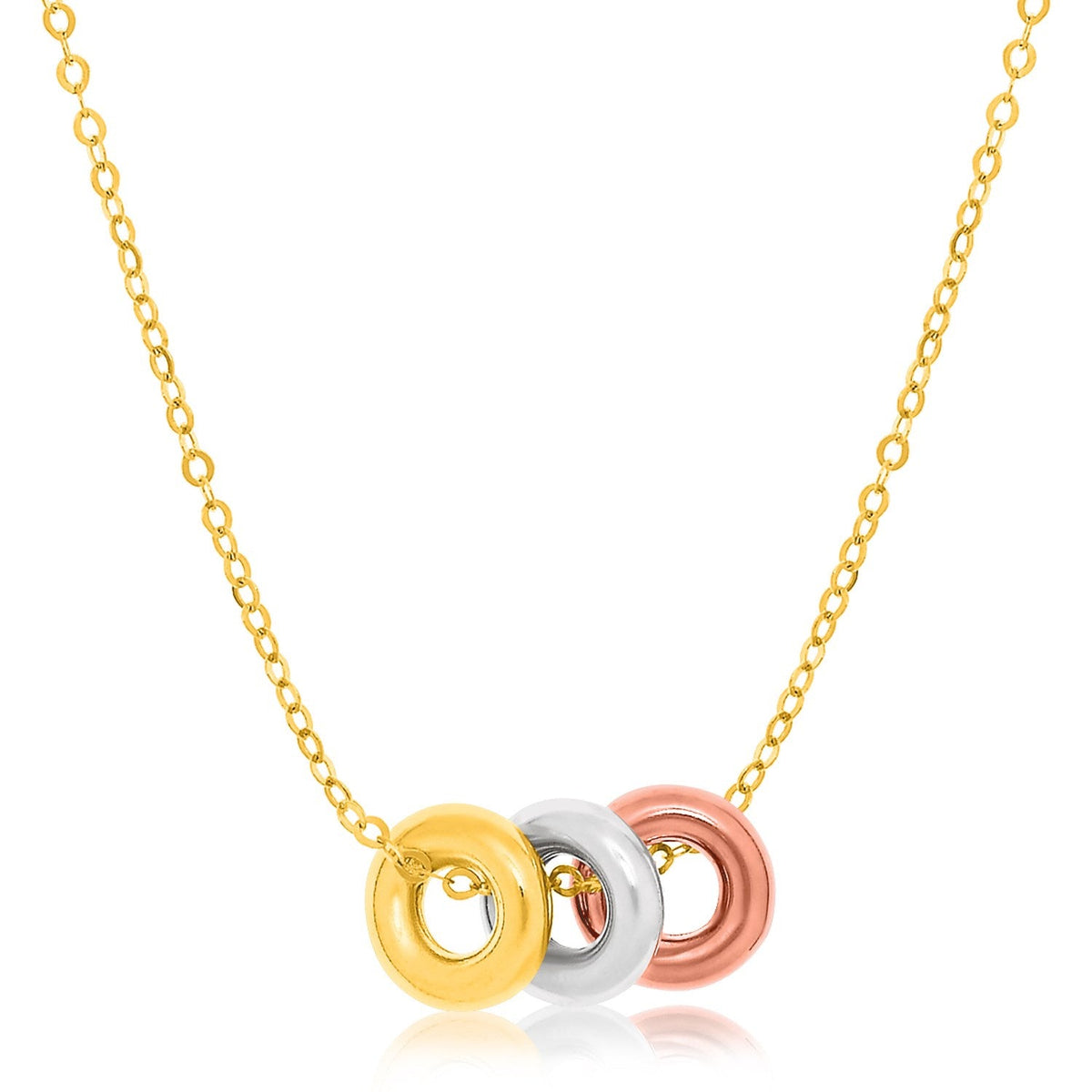 14k tri-color gold chain necklace with three open circle accents by Avera Group
