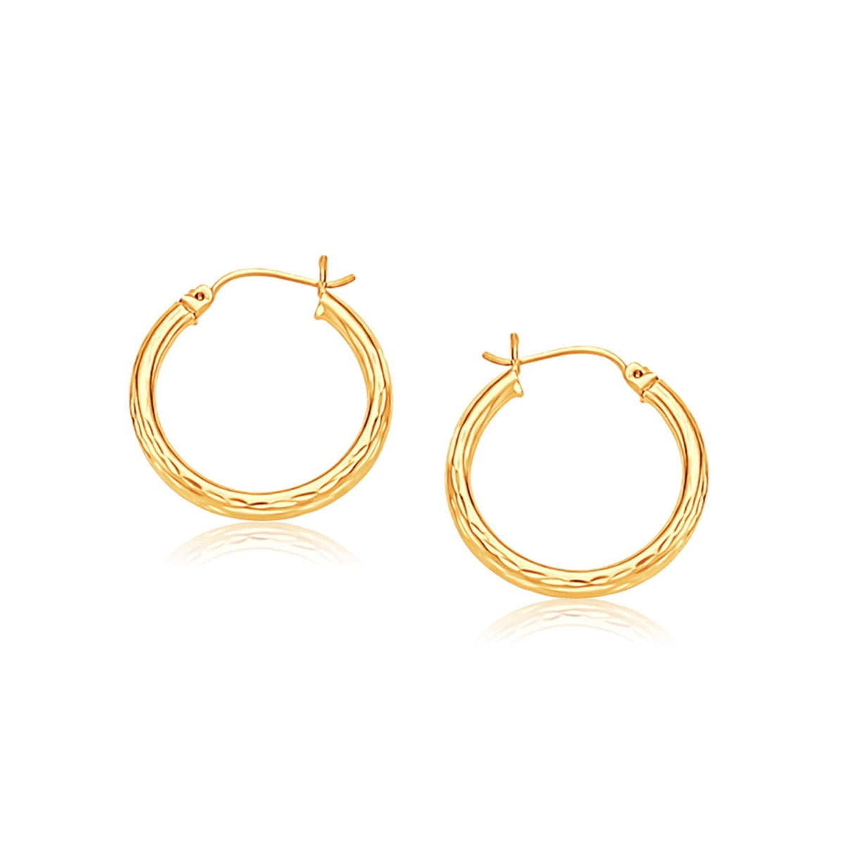 14k yellow gold 25mm hoop earrings with diamond-cut finish by Avera Group
