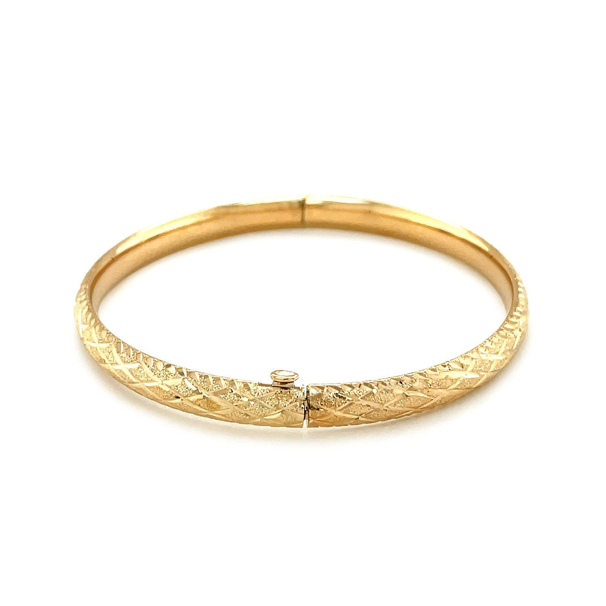 Children's 14k yellow gold dome bangle with weave-pattern diamond cuts, Avera Group, view 2
