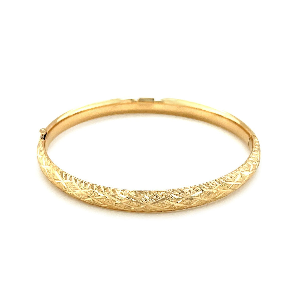 Children's 14k yellow gold dome bangle with weave-pattern diamond cuts, Avera Group, view 3