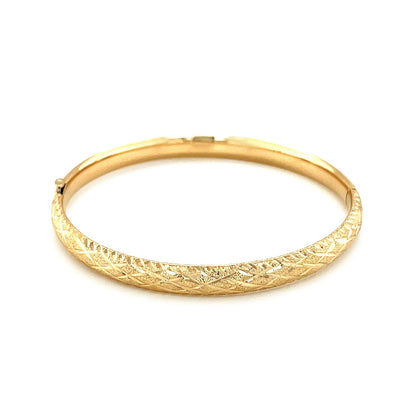 Children's 14k yellow gold dome bangle with weave-pattern diamond cuts, Avera Group, view 3