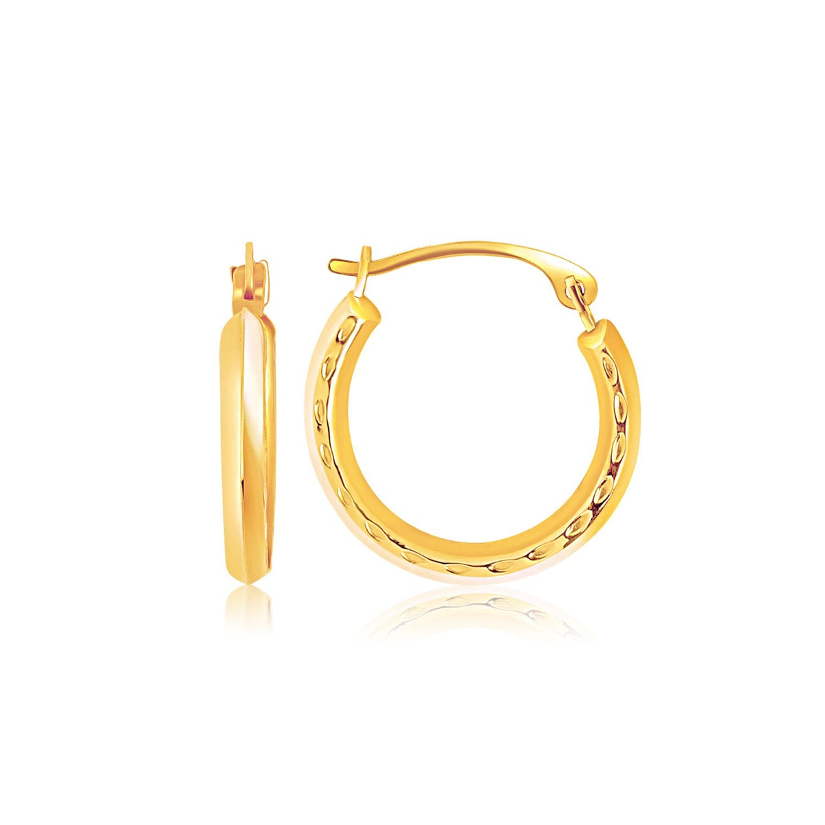 14k yellow gold hoop earrings with textured detailing by Avera Group