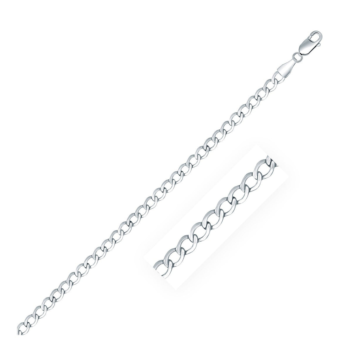 Rhodium Plated 3.7mm Sterling Silver Curb Style Chain by Avera Group
