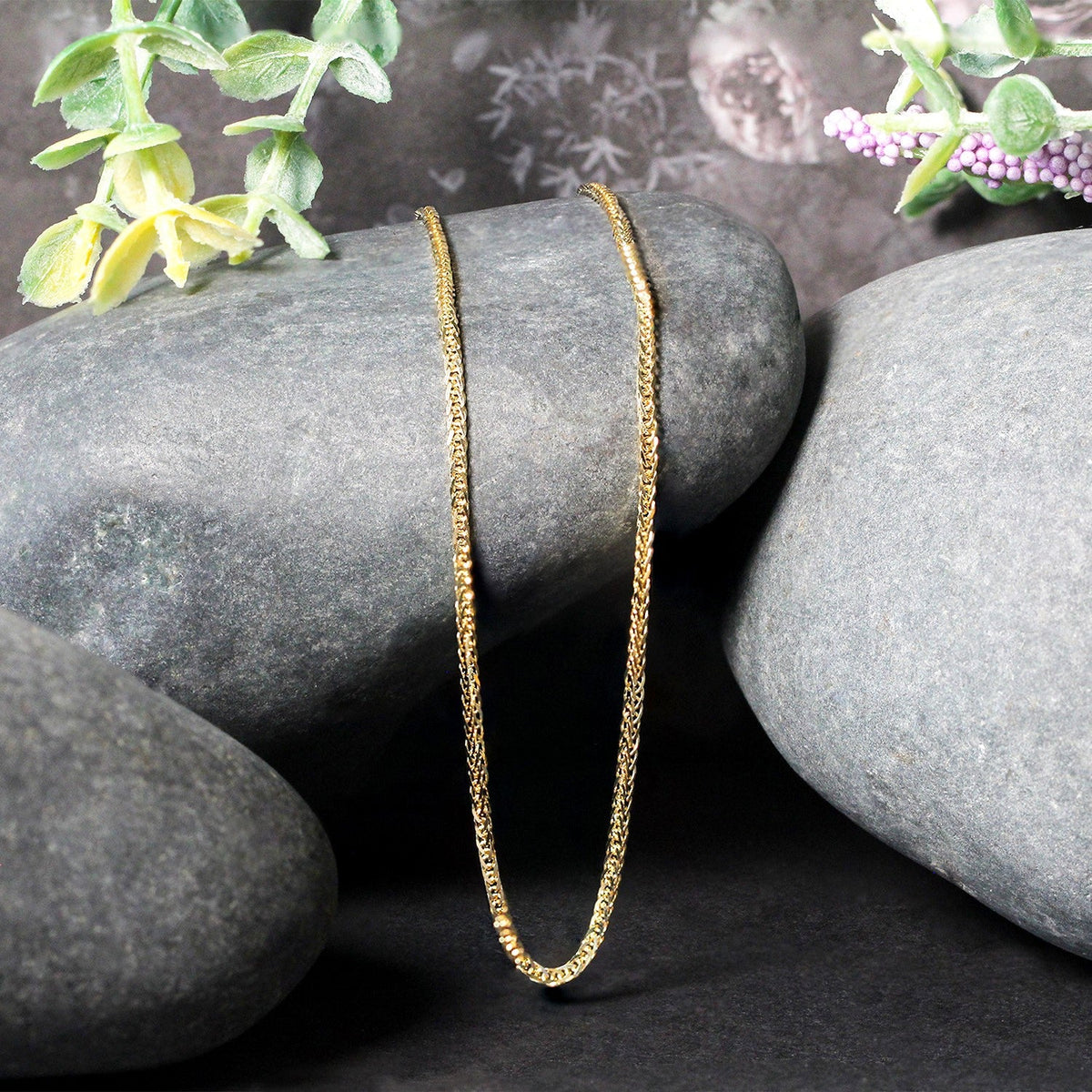 14k yellow gold square wheat chain, 1.80mm by Avera Group, view 3
