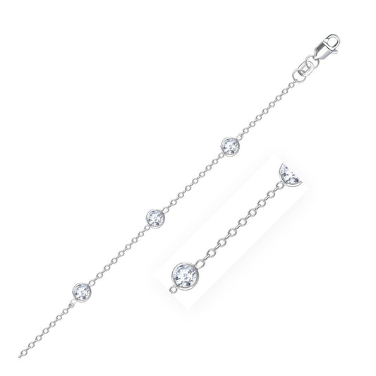 14k white gold cable anklet with nine bezel-set round white cubic zirconias, Avera Group