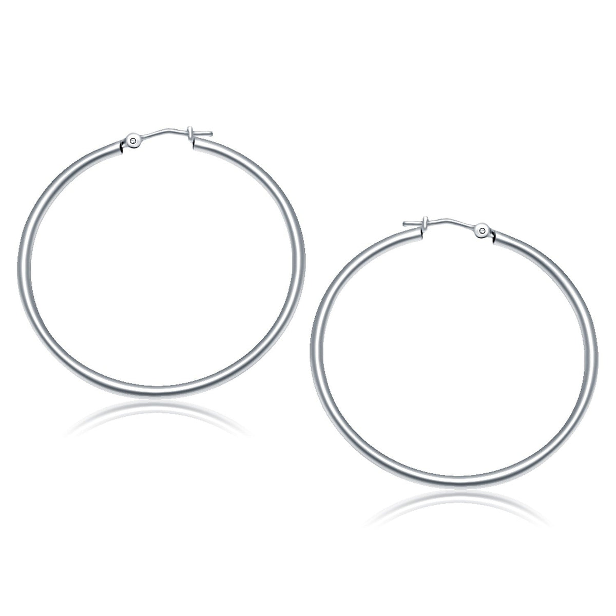 14k white gold polished hoop earrings, 2x40mm, Avera Group