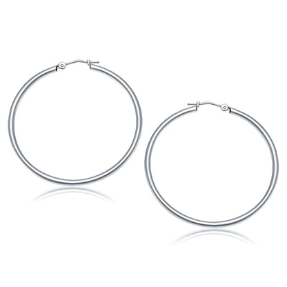14k white gold polished hoop earrings, 2x40mm, Avera Group