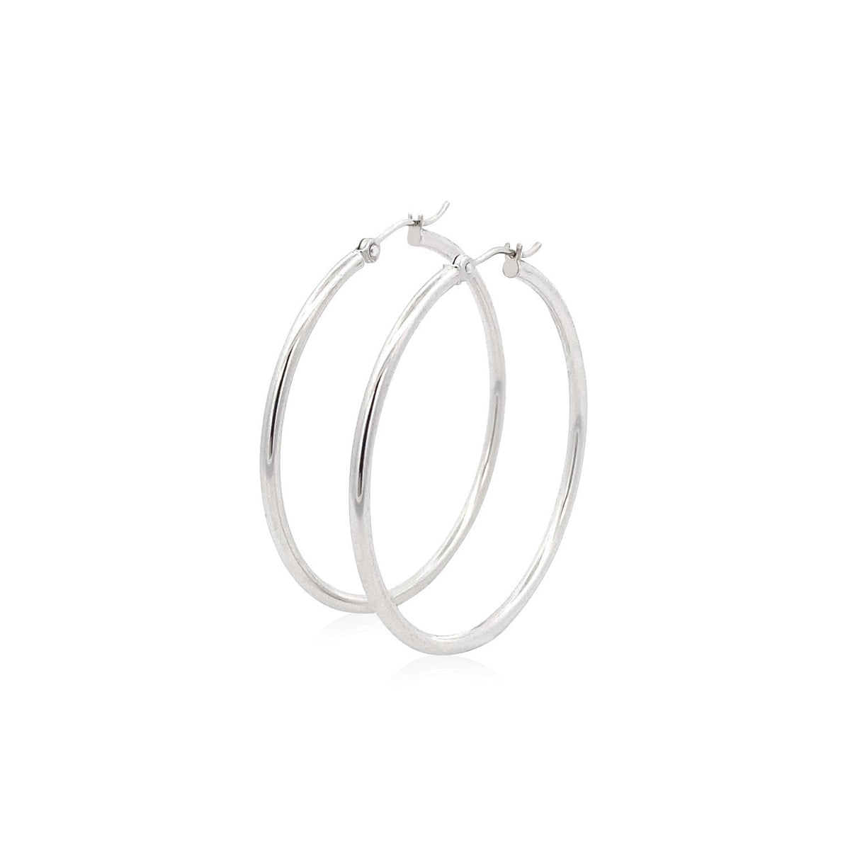 14k white gold polished hoop earrings, 2x40mm, Avera Group, view 2
