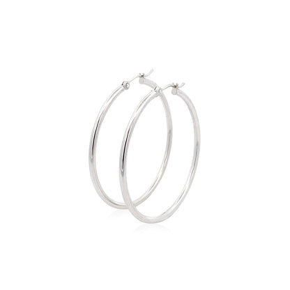14k white gold polished hoop earrings, 2x40mm, Avera Group, view 2