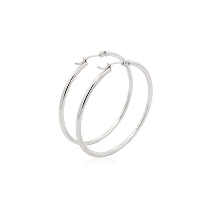 14k white gold polished hoop earrings, 2x40mm, Avera Group, view 3