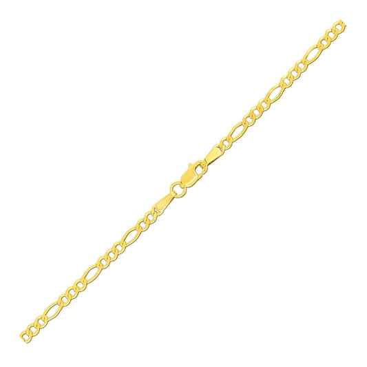 14k yellow gold 2.8mm Figaro anklet with lobster clasp by Avera Group, view 2