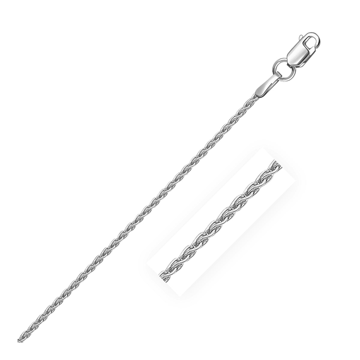 Sterling Silver Rhodium Plated Wheat Chain 1.3mm by Avera Group