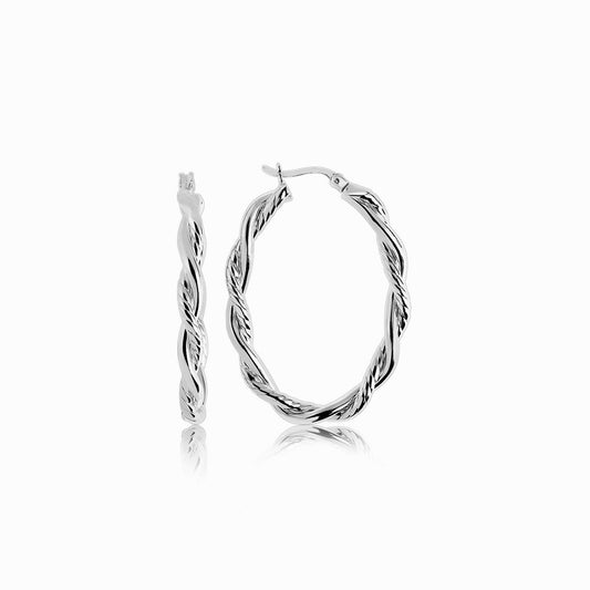 Sterling Silver Oval Hoop Braided Diamond Cut Earrings by Avera Group