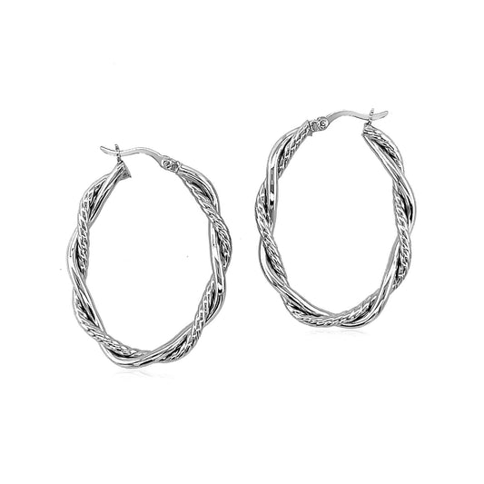 Sterling Silver Oval Hoop Braided Diamond Cut Earrings(4x22mm) by Avera Group
