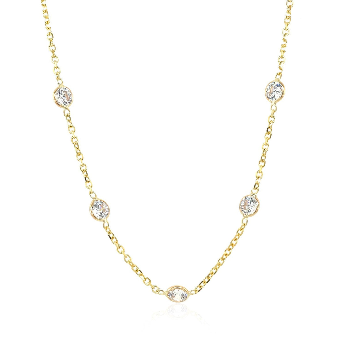14k yellow gold CZ by the yard necklace with long links, Avera Group, view 2