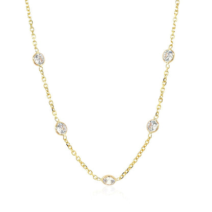 14k yellow gold CZ by the yard necklace with long links, Avera Group, view 2